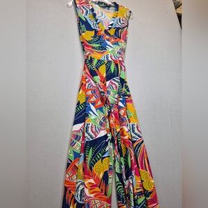 Mlle Gabrielle Women’s Medium Colorful Tropical Print Sleeveless Wide Leg Romper